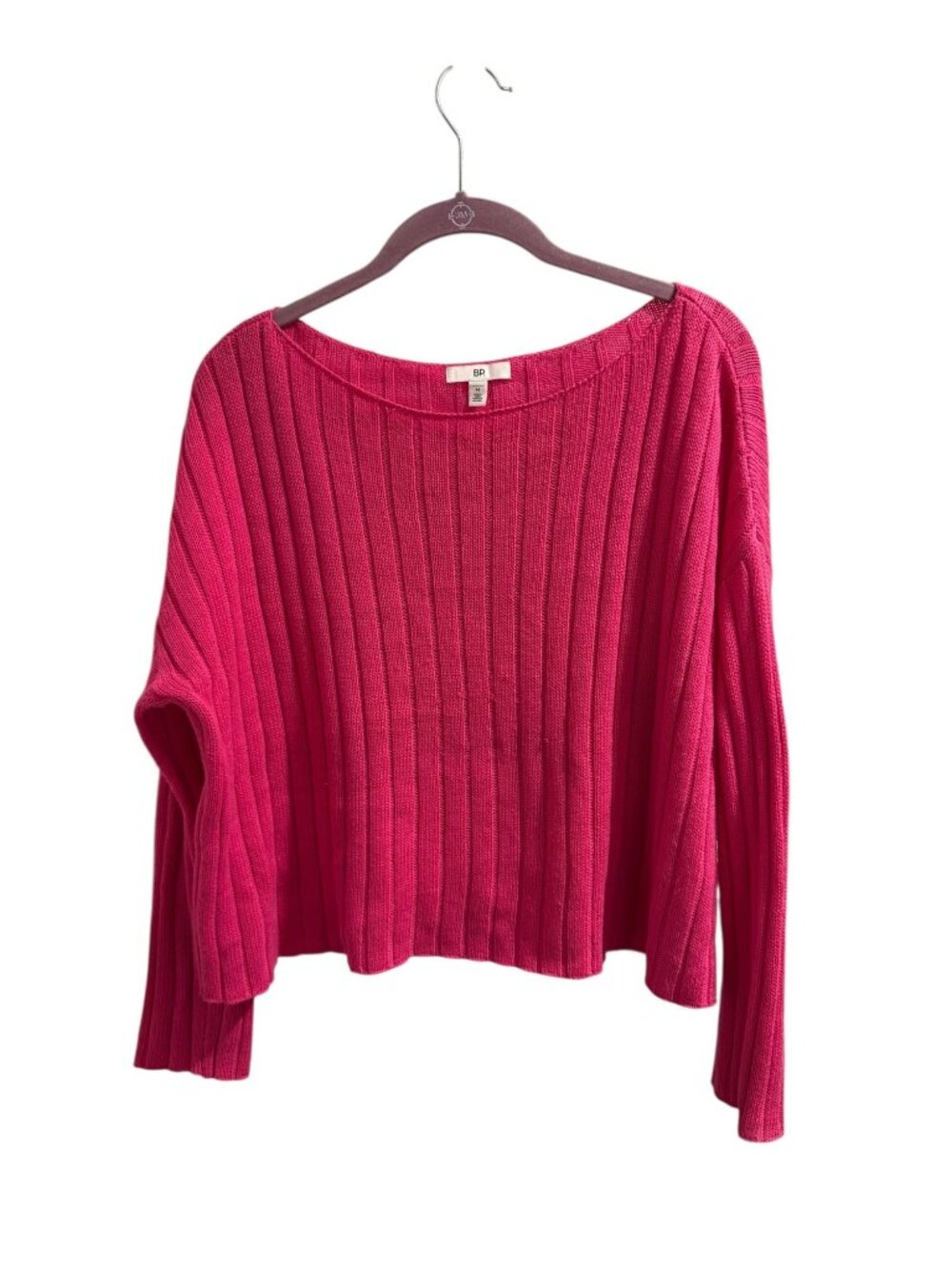 BP Ribbed Knit Hot Pink Cropped Sweater Womens M Cotton Blend Lightweight